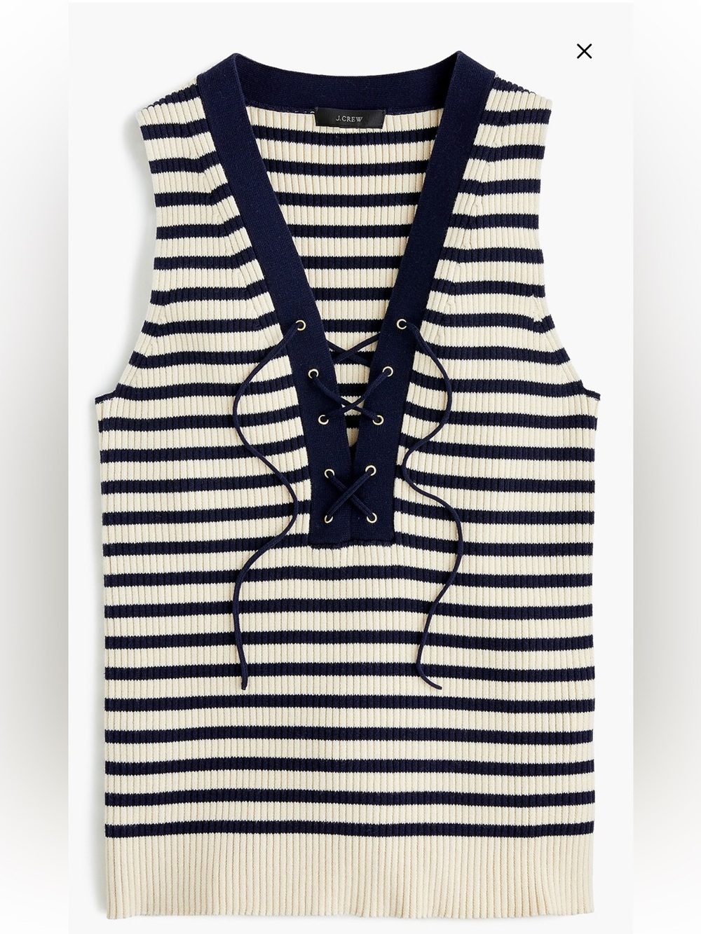 J. Crew Ribbed Lace-Up Sweater Tank in Navy and Ecru Stripes